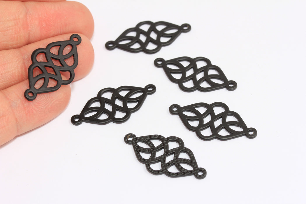 17x32 mm Mat Siyah Kaplama İki Delikli Charm, Filigran Bilezik Bağlantı Parçası, ETS104