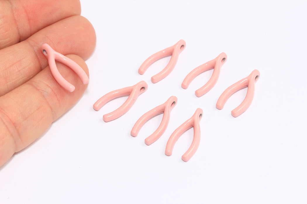 10x20mm Pink Color Wishbone Pendant, Pink Lucky Charms, AE157