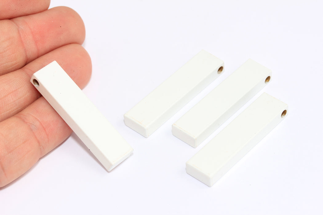 10x40mm Beyaz Kaplamalı Çubuk Kolye, Dikdörtgen Damgalı Boş Çubuk, ETS185