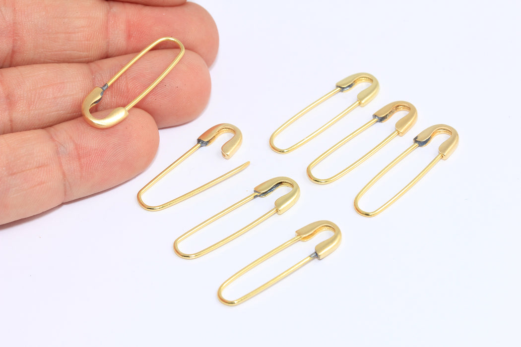 8x29mm Raw Brass Safety Pin Charms, Brass Safety Pin Earrings, ETS75