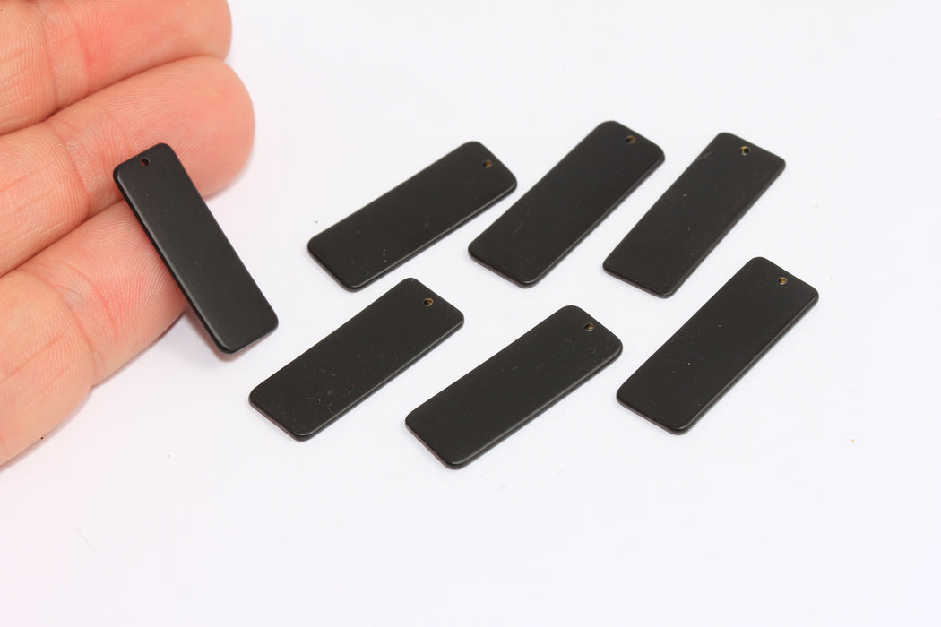 10x25 mm Siyah Kaplama İsimlik Çubuğu, Dikdörtgen Kolye Ucu, ETS157