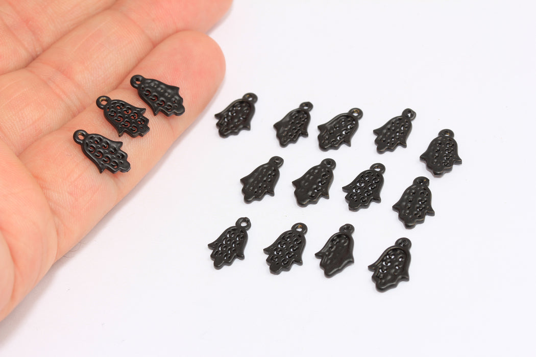 7x12 mm Mat Siyah Hamsa Tılsımları, Fatima El Boncukları, ETS97