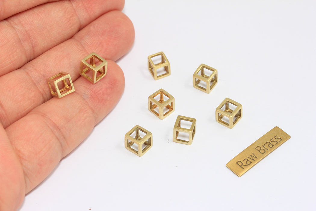 5 mm Ham Pirinç Küp Takılar, Küp Kolye, Açık Küp Takılar, Geometrik Kolye, 3D Küp, Kolye, Ham Pirinç Bulgular, FK, SOM61