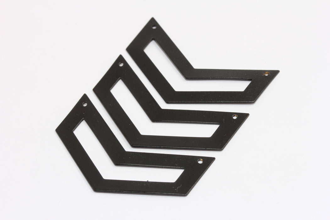 15x50mm Mat Siyah Kaplamalı Chevron Kolye, Anahatlı Chevron Takılar, ETS96