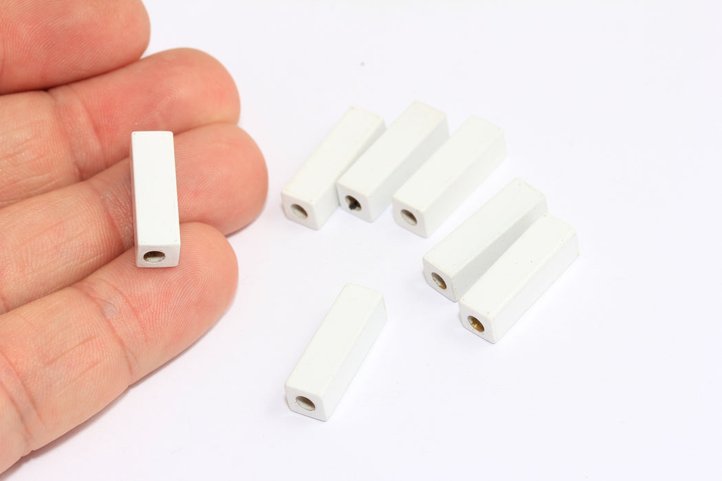 6x6x30mm Beyaz Boyalı Kare Borular, Boru Ara Boncukları, ETS159