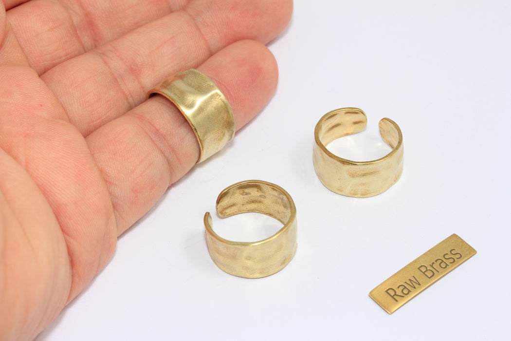 17-18mm Raw Brass Rings, Adjustable Ring Settings, Wide Band Rings, Domed Cuff Rings, ZPR299
