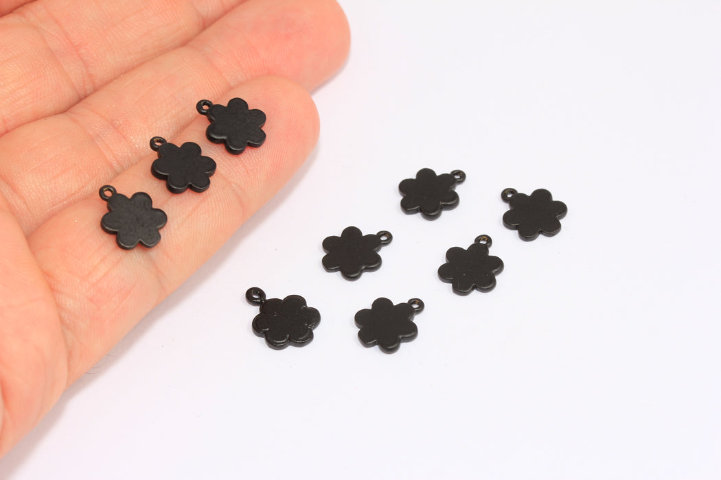 Perline a forma di fiore dipinte di nero opaco da 9 mm, graziosi ciondoli a forma di margherita, ETS103