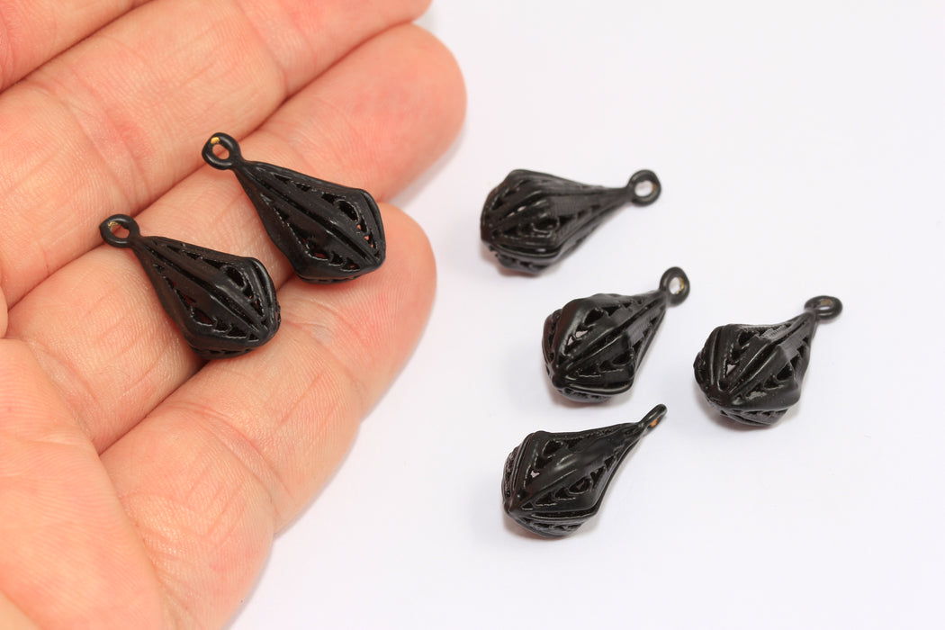 11x20mm Matt Black Drop Pendant, Filigree Bar Charms, KA129