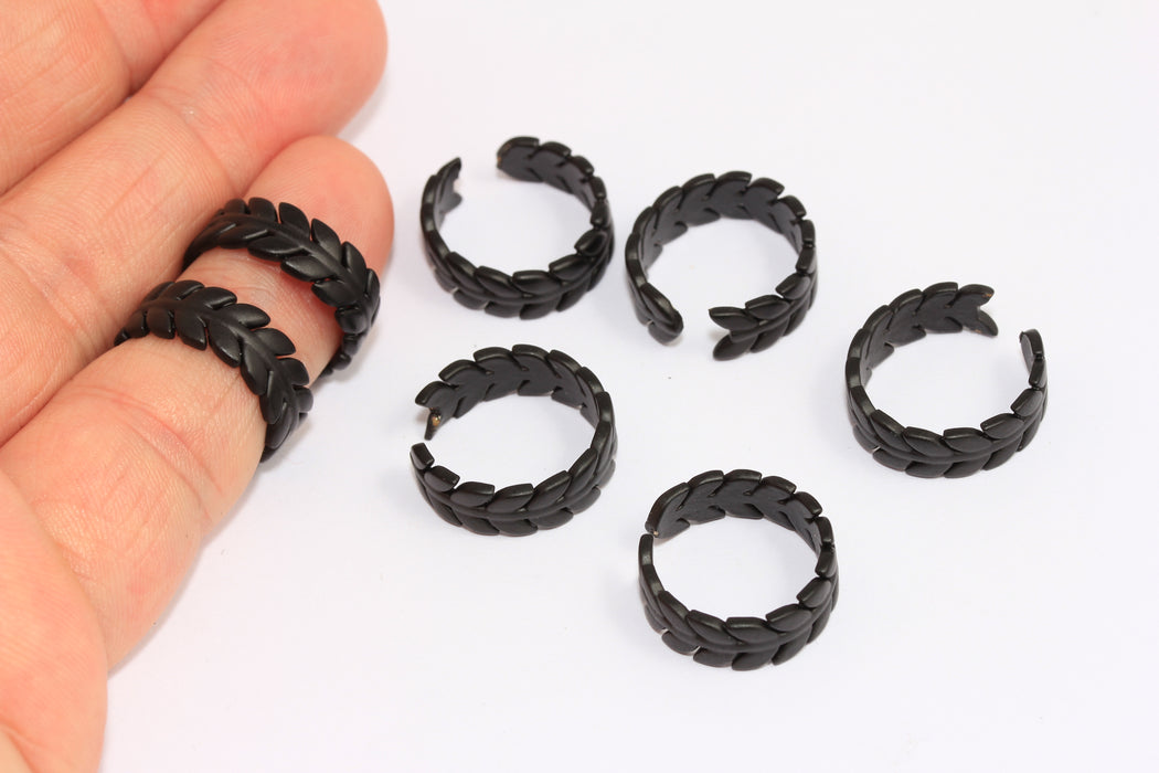 16-17mm Matt Black Plated Flower Rings, Band Laurel Ring, ETS141