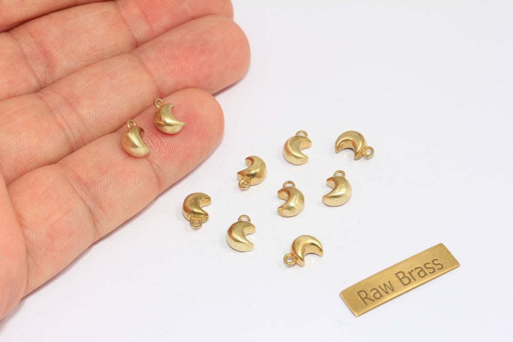 Ciondoli a forma di luna in ottone grezzo da 6x9 mm, mini ciondolo a forma di mezzaluna, CHK57-1