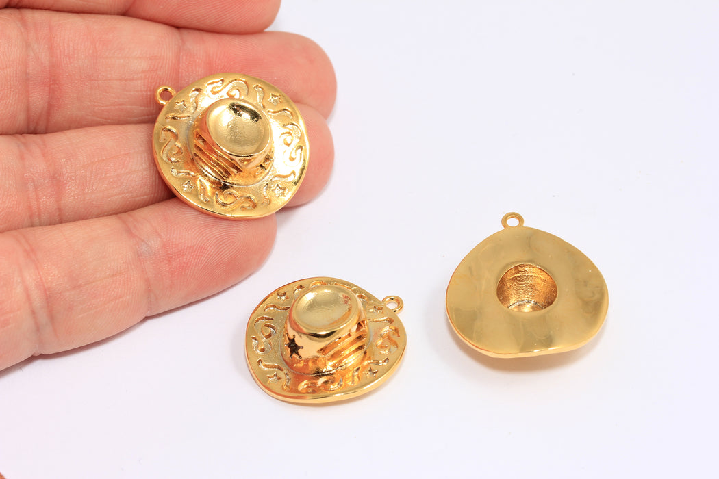 24x25mm 24 ayar Parlak Altın Kovboy Takıları, Altın Kovboy Şapka Takıları, BXB257-8