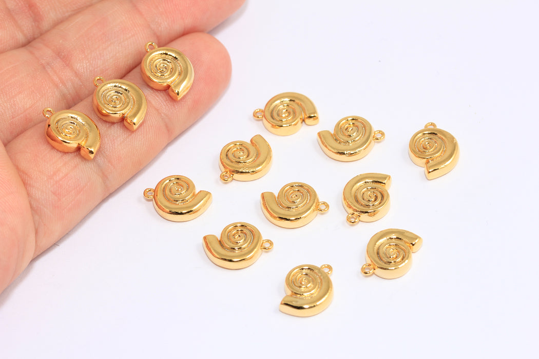Ciondolo a forma di conchiglia in oro lucido 24k, 10x12 mm, perline di conchiglia, BXB257-2