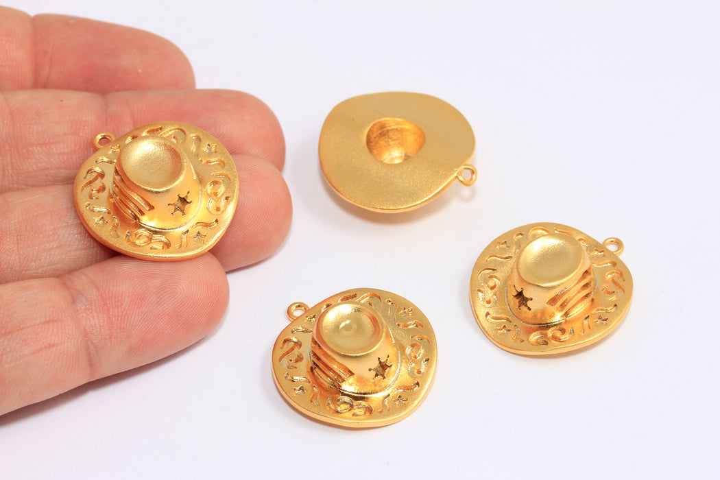 24x25mm 24k Matt Gold Cowboy Charms, Gold Cowboy Hat Charms, BXB300-5