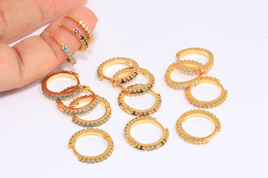 CZ Hoop Earrings, Micro Pave Optional Stone Color Huggie Hoops