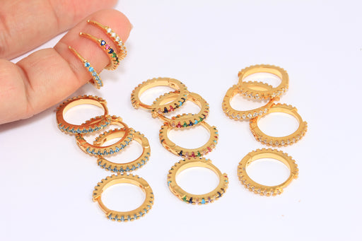 CZ Hoop Earrings, Micro Pave Optional Stone Color Huggie Hoops