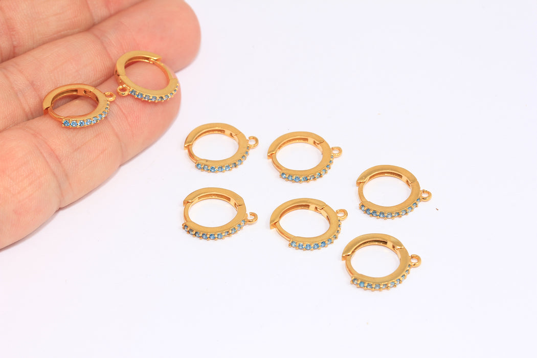 CZ Hoop Earrings, Micro Pave Blue Stone Huggie Hoops