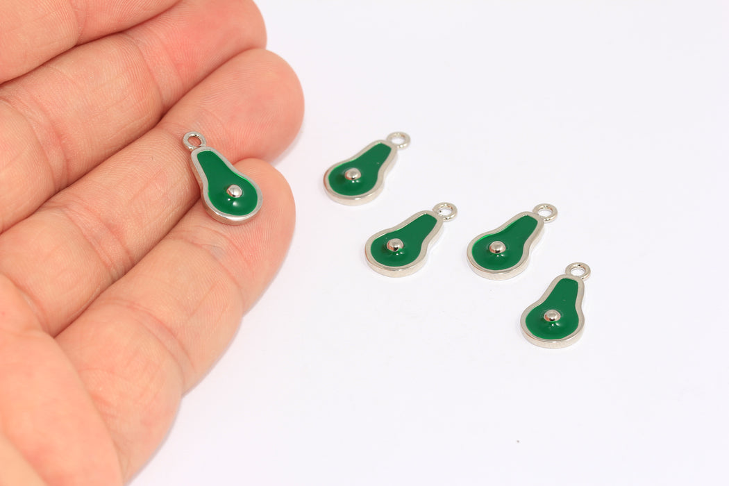 9x14 mm Rodyum Kaplamalı Avokado Meyveli Charms, Yeşil Mine Avokado Boncukları, BXB335-5
