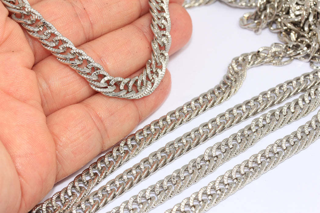 7,5mm Rhodium Plated Curb Chain, Faceted Curb Chain, BXB196-6