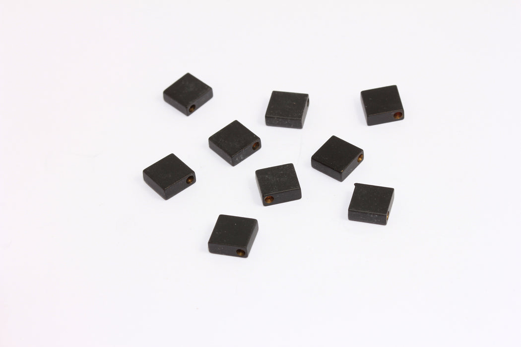 8x8mm Black Plated Square Charms, Black Geometric Sliding Beads, MTE1485