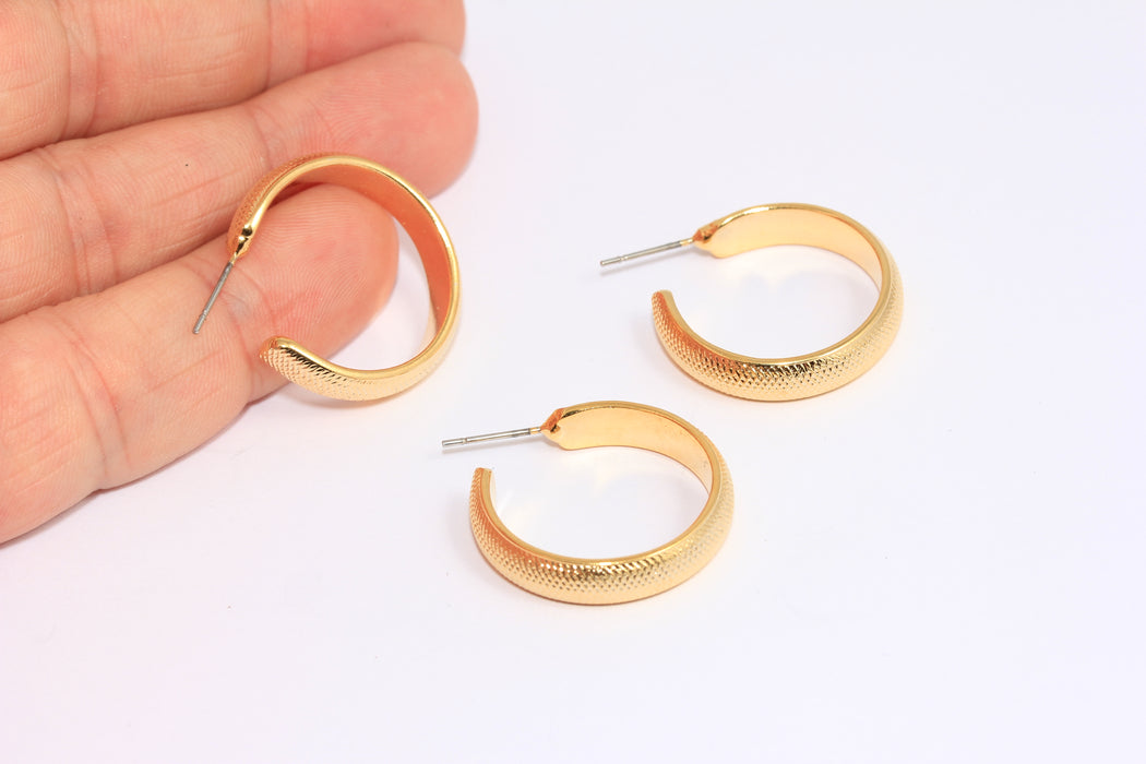 Midi Hoop Earrings, Textured Flat Hoops