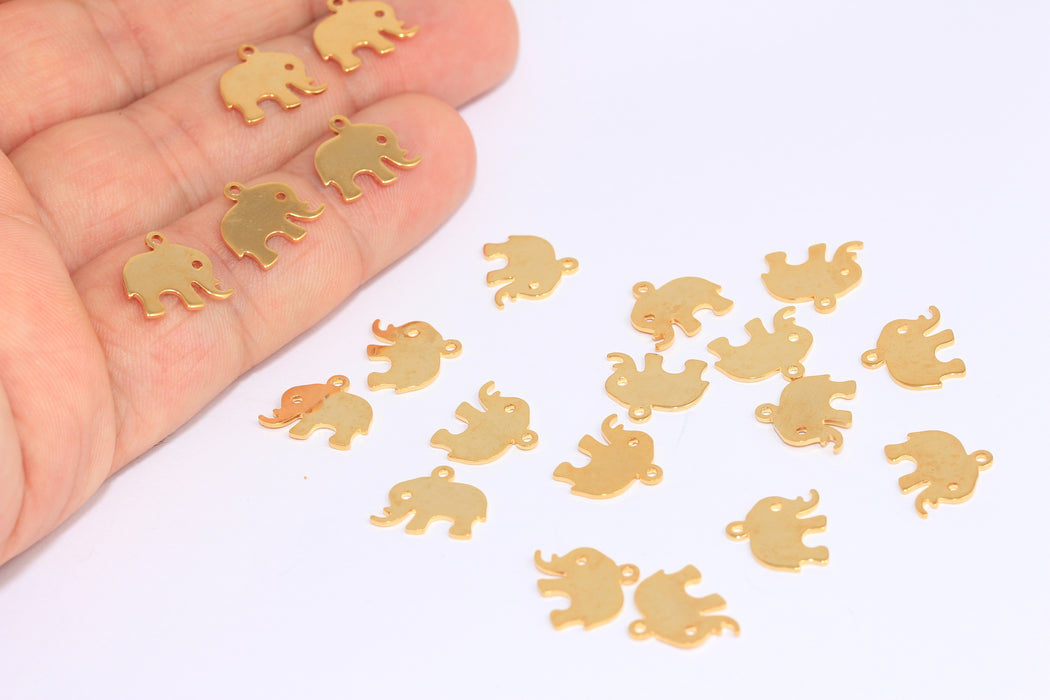 10x11mm 24 Ayar Parlak Altın Fil Tılsımı, Sevimli Fil Boncukları, ROSE152