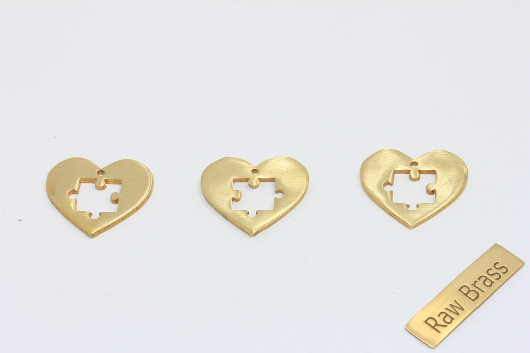 18x20mm Raw Brass Heart Disc, Cut Out Puzzle Charms, Medallion Charms, Love Charms, Heart Necklace, ZPR218