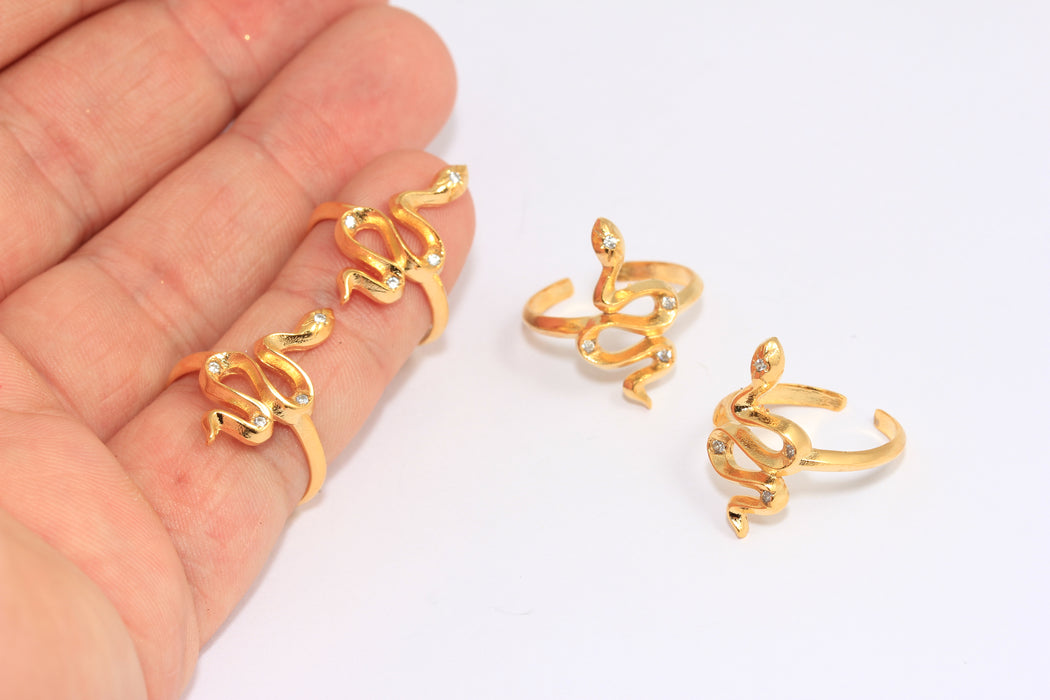 24k Shiny Gold CZ Snake Rings, Wrap Around Snake Rings, BRT182