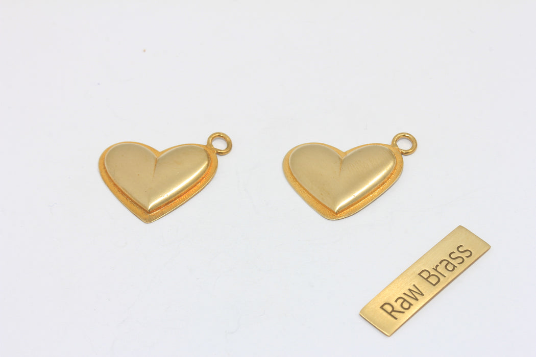 17x21mm Raw Brass Puffed Heart Charms, Heart Shaped Pendant, Heart Necklace Charms, ZPR247