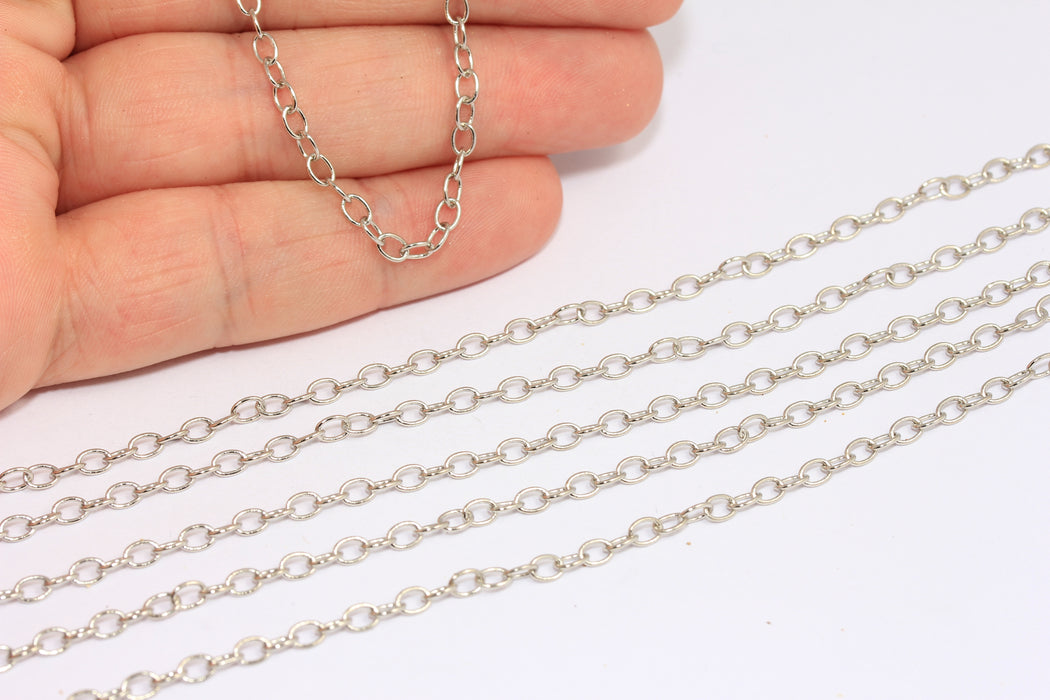 3 mm Gümüş Kaplama Uzatma Zincirleri, Rolo Zincirler, Oval Bağlantılı Zincirler, BXB265-6