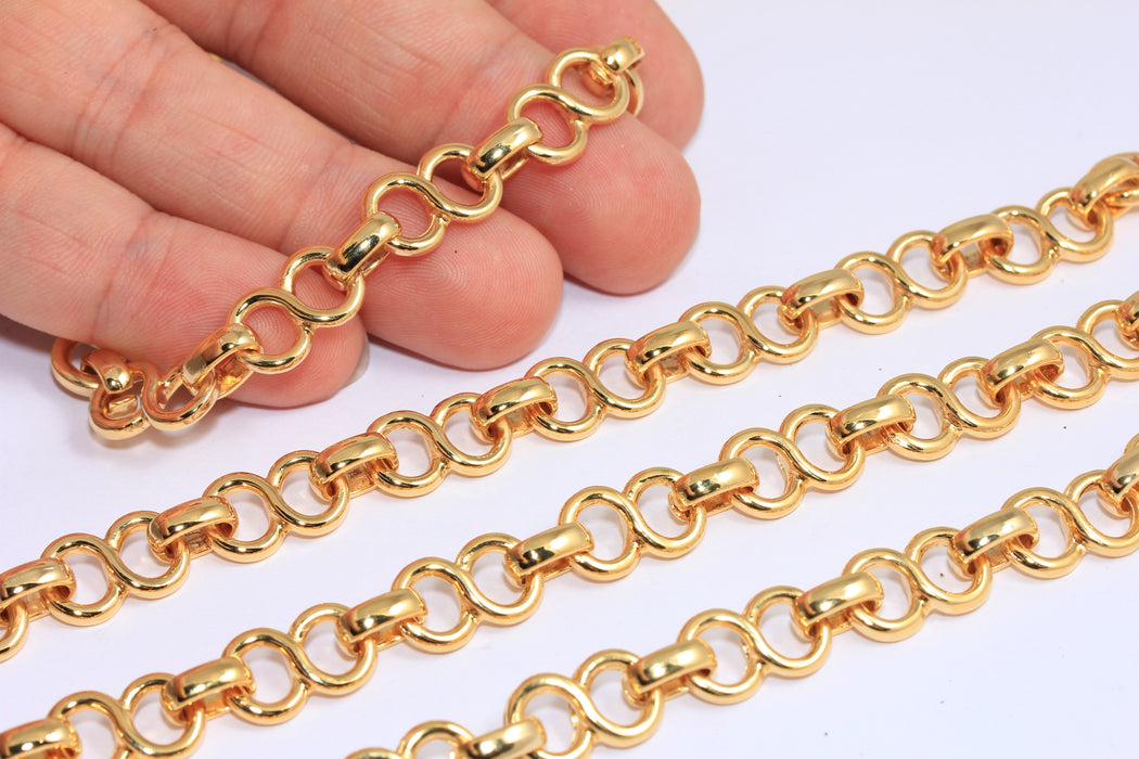 Catena a barra in oro lucido 24k da 9,5 mm, catena a otto barre, catena spessa, BXB52-3