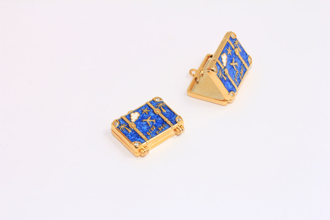 Ciondoli per borsa da viaggio in oro lucido 4k da 23 mm con zirconi cubici, perline in smalto blu per valigia, CHK315-4