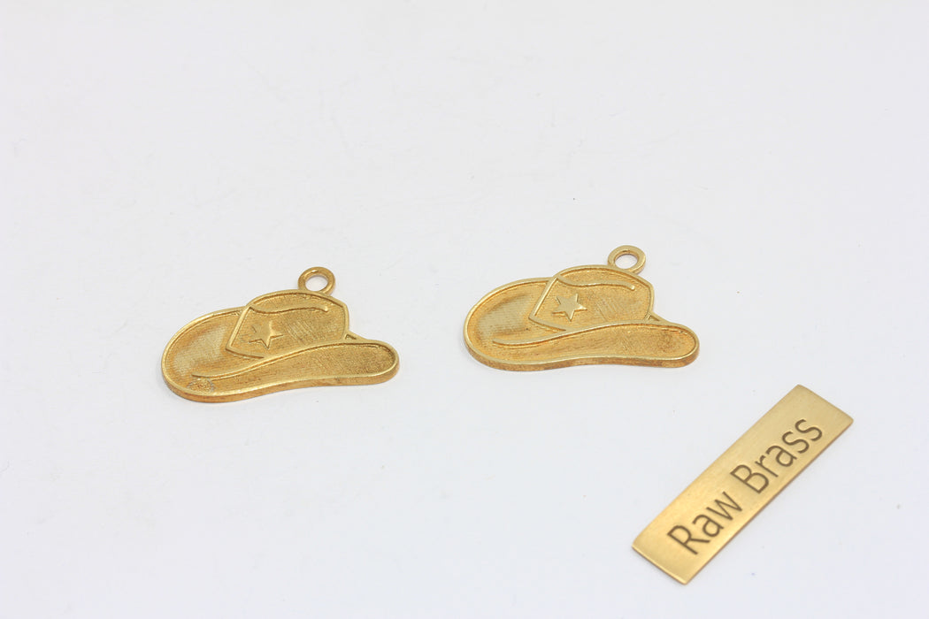 24x25 mm Ham Pirinç Kovboy Takıları, Pirinç Kovboy Şapka Takıları, ETS186