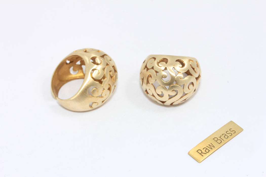 18mm Raw Brass Ring, Adjustable Ring, Statement Flower Brass Rings, AE271