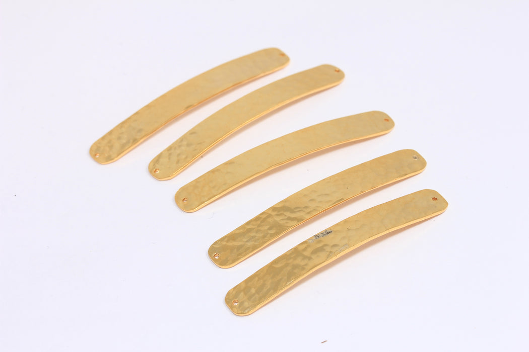 7,3x50mm 24k Shiny Gold Curved Bar, Bracelet Hammered Bar, BRT771