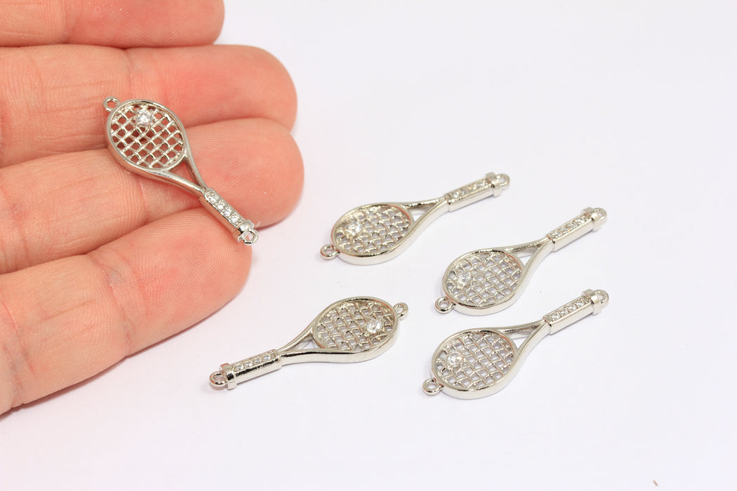 11x30 mm Rodyum Kaplama Tenis Raketi Kolye Ucu, ZZ Tenis Raketi Bileziği, ZRCN837