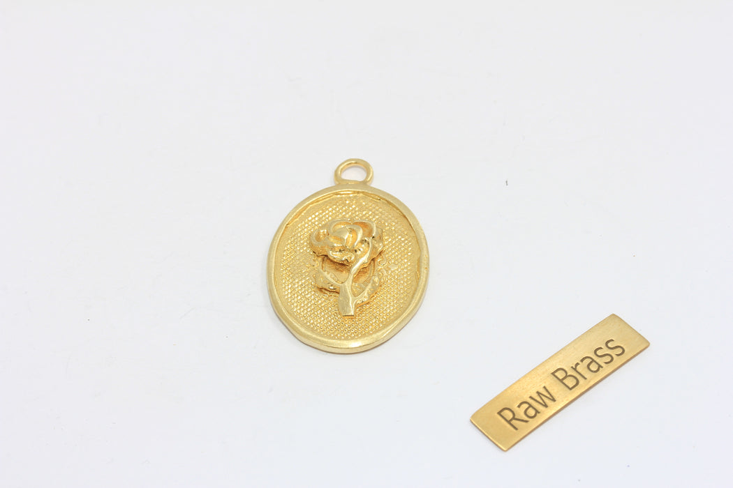 26x30mm Ham Pirinç Madalyon, Gül Çiçeği Madalyonu, Pirinç CHK345