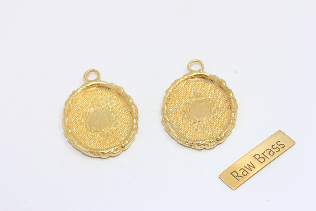 24x35mm Raw Brass Oval Charms, Frame Pendant, Bezel Medallion, Cabochon Settings, Brass Vintage Medallion, SOM62