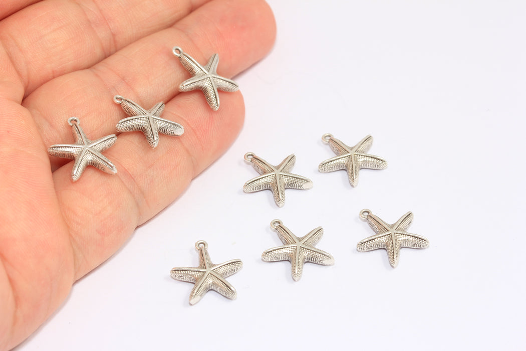 14 mm Antik Gümüş Deniz Yıldızı Boncukları, Deniz Yıldızı Takıları, Deniz Hayvanları, ETS111