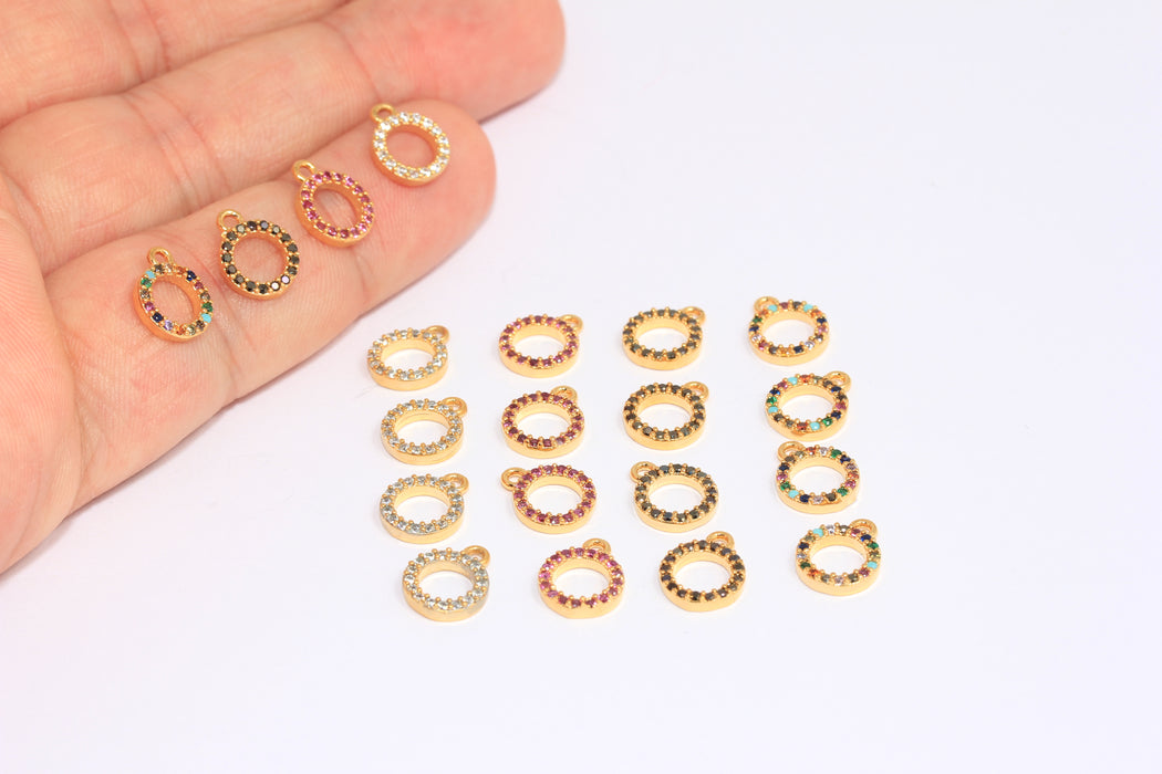 12 mm 24 ayar Parlak Altın CZ Damla Takılar, Mikro Döşeme Anahat Daire Boncuklar, Sonsuzluk Takıları
