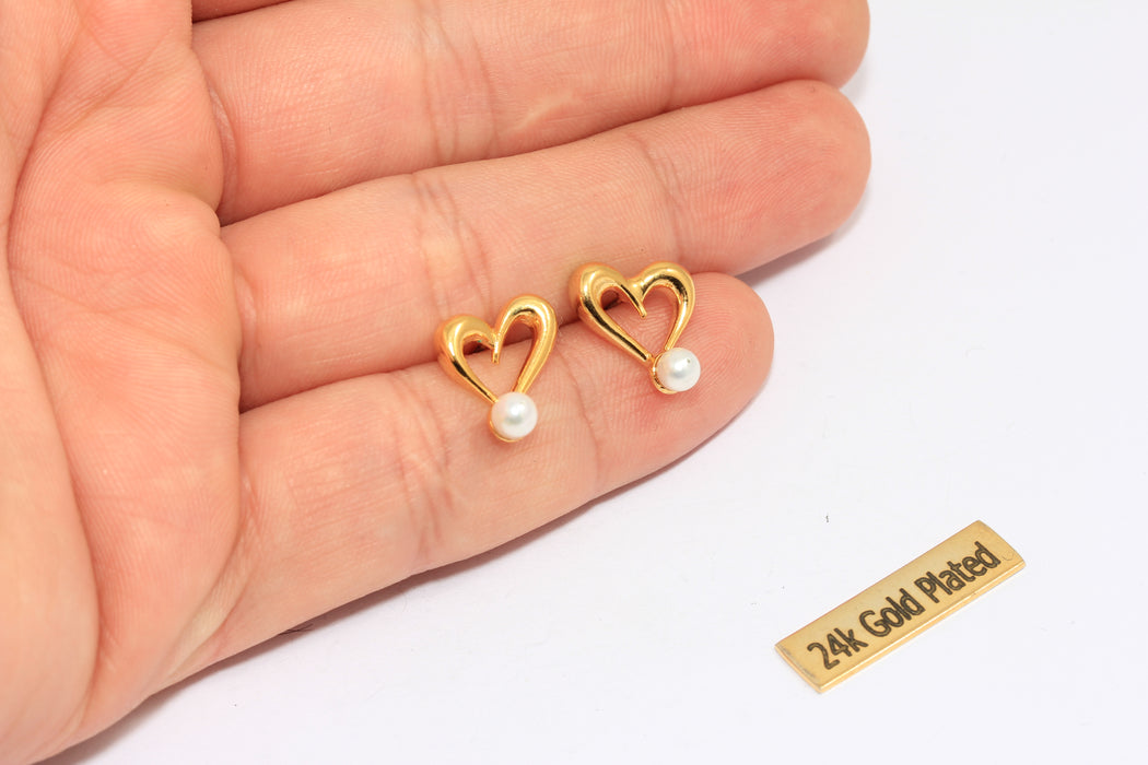 10 mm 24 ayar Parlak Altın Kaplama Boncuklu Küpeler, Kalp Taşlı Küpeler, Altın Küpe, Mikro Taşlı Boncuklu Altın Küpe, Altın Kaplama Küpeler, MLS256