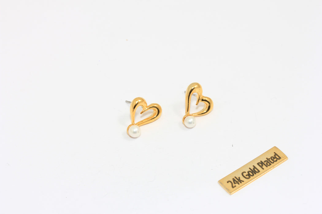 10 mm 24 ayar Parlak Altın Kaplama Boncuklu Küpeler, Kalp Taşlı Küpeler, Altın Küpe, Mikro Taşlı Boncuklu Altın Küpe, Altın Kaplama Küpeler, MLS256