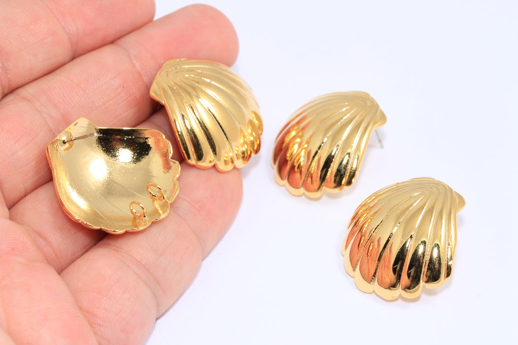 Shell Earrings, Sea Shell Stud Earrings With Two Loops
