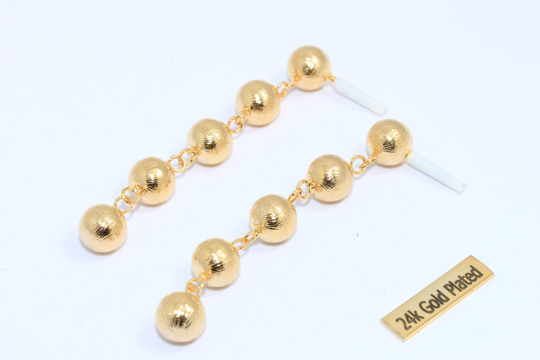 48 mm 24 Ayar Parlak Altın Küpe, Top Küpe, Uzun Damla Küpe, XP64