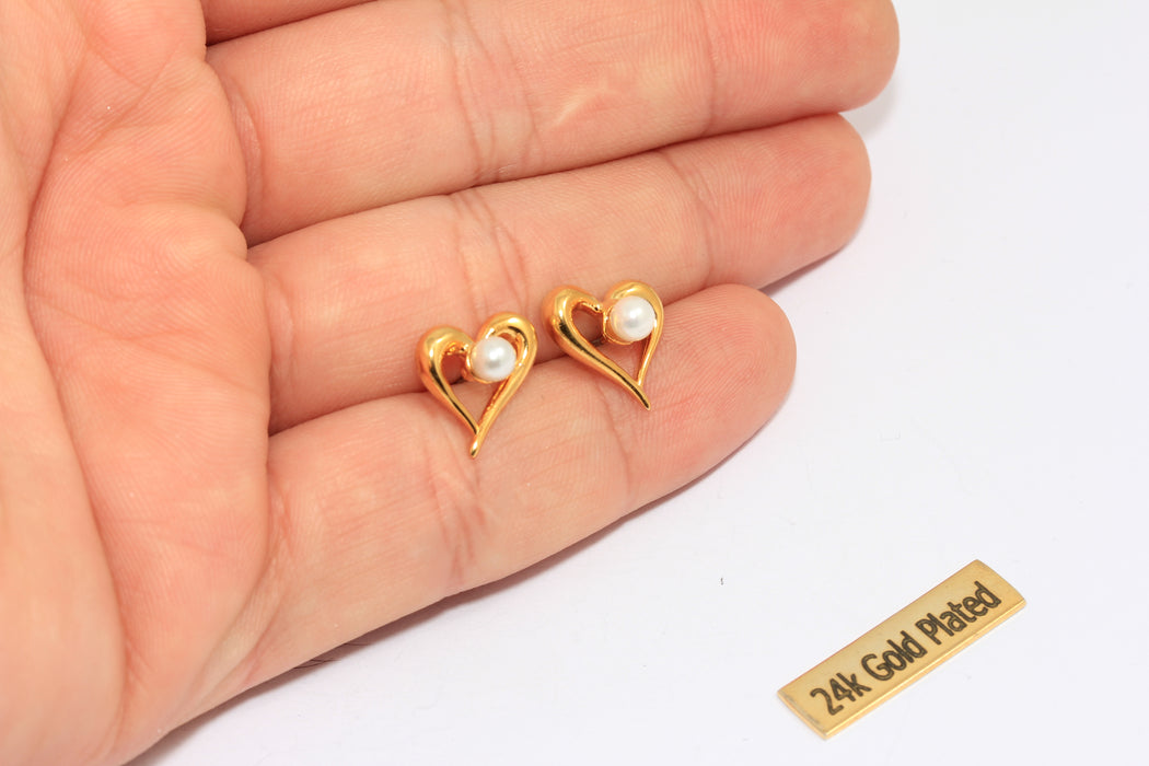 10 mm 24 ayar Parlak Altın Kaplama Boncuklu Küpeler, Kalp Taşlı Küpeler, Altın Küpe, Mikro Taşlı Boncuklu Altın Küpe, Altın Kaplama Küpeler, MLS256