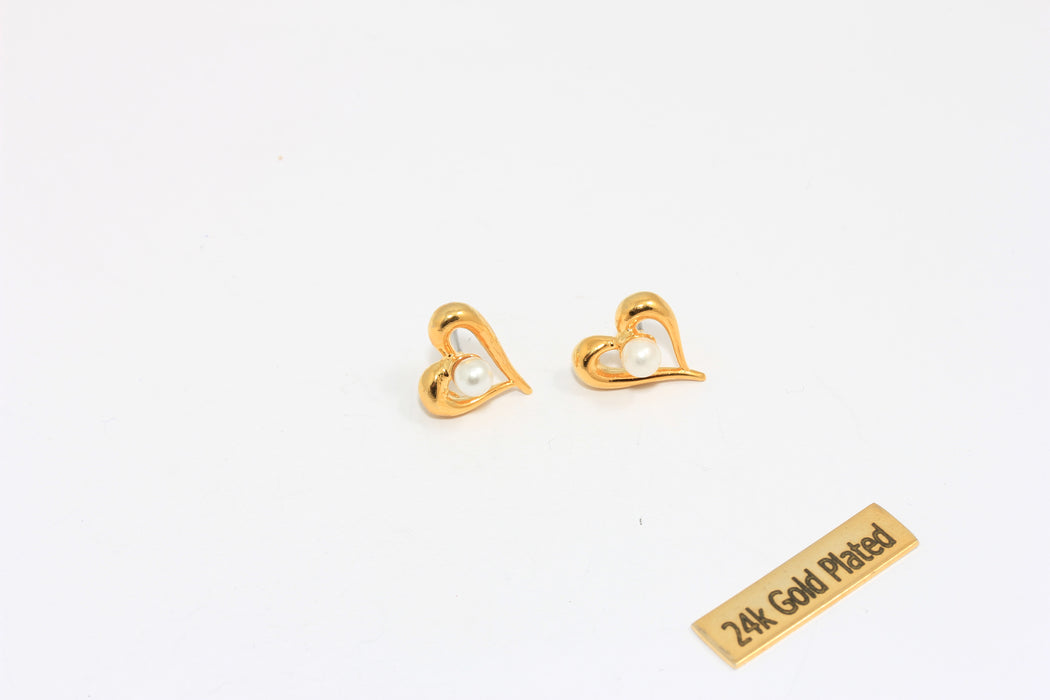 10 mm 24 ayar Parlak Altın Kaplama Boncuklu Küpeler, Kalp Taşlı Küpeler, Altın Küpe, Mikro Taşlı Boncuklu Altın Küpe, Altın Kaplama Küpeler, MLS256