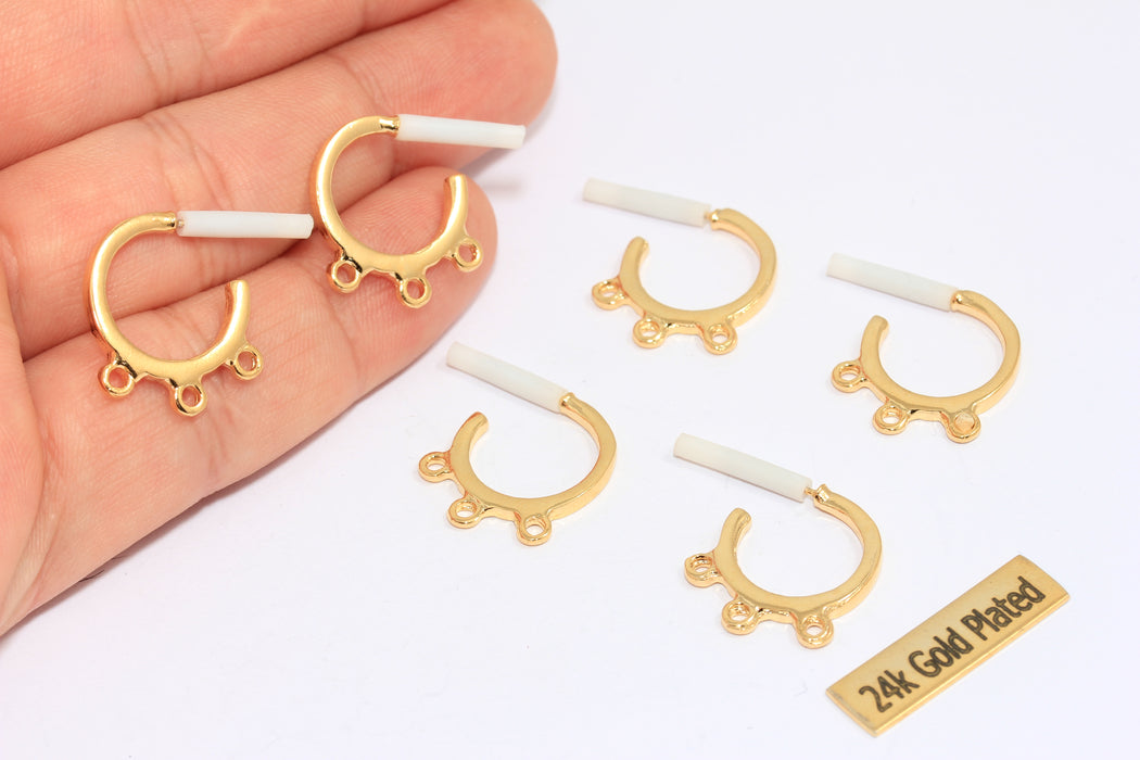 19mm 24k Shiny Gold Stud Earrings, Circle Stud Earrings With Loops, Earring Settings, Charm Earrings, XP204