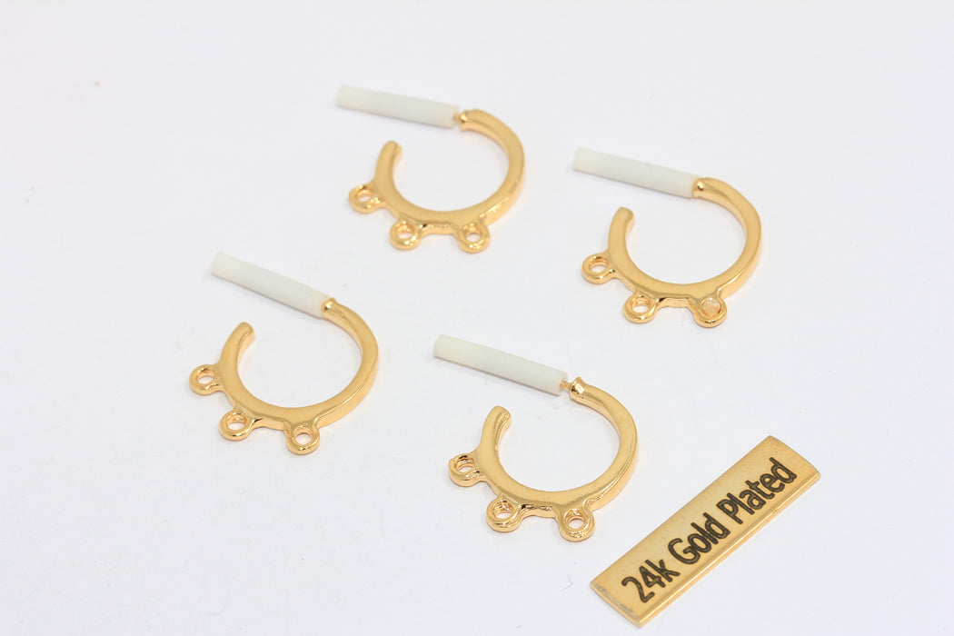 19mm 24k Shiny Gold Stud Earrings, Circle Stud Earrings With Loops, Earring Settings, Charm Earrings, XP204