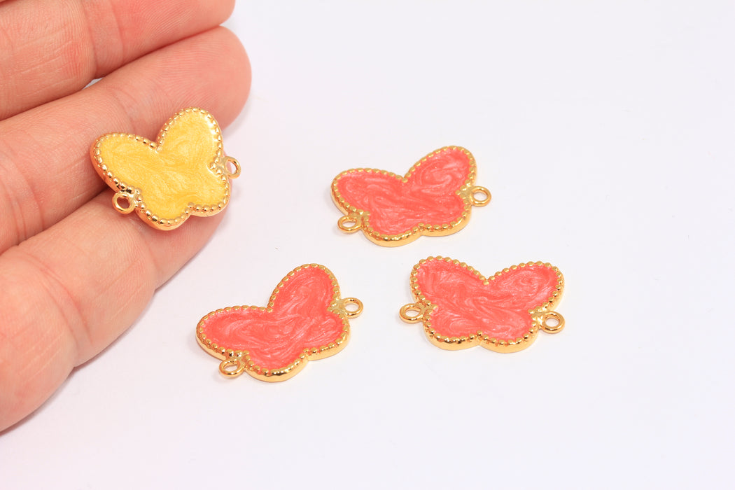 16x22 mm 24 Ayar Parlak Altın Kelebek Takıları, Emaye Kelebek Bağlantı Boncukları, CHK415-5