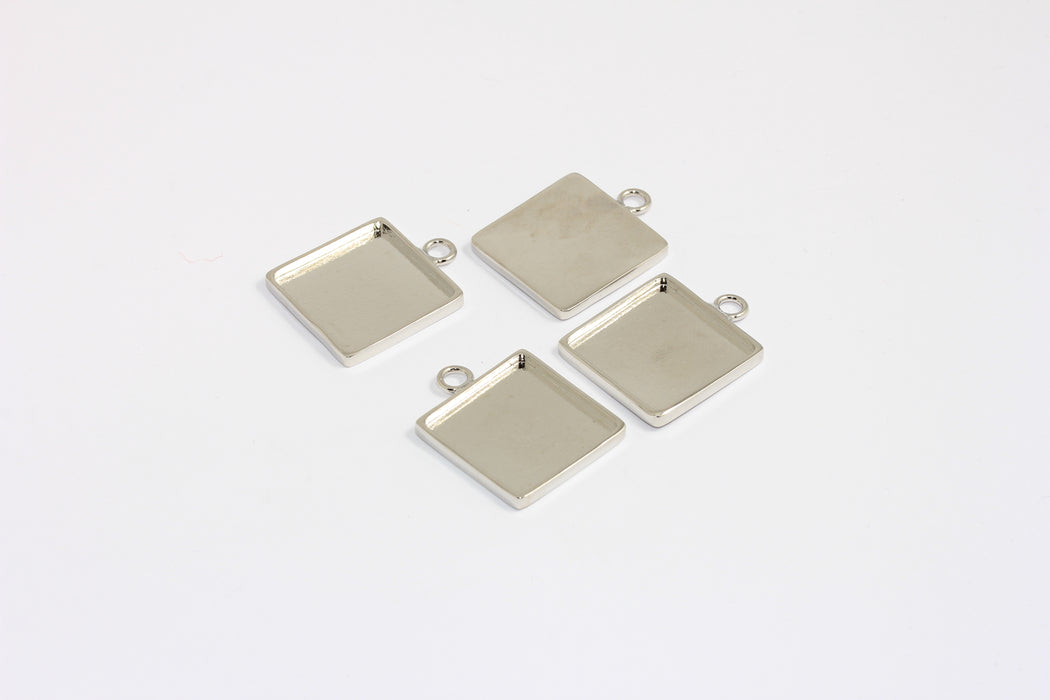 23x23mm Rodyum Kaplama Kare Çerçeve, Çerçeve Kolye Ayarları, CHK415-4