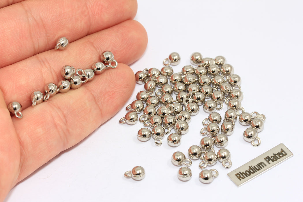 4 mm Rodyum Kaplamalı Top Boncuklar, Top Damla Bilezik Takıları, HLS22